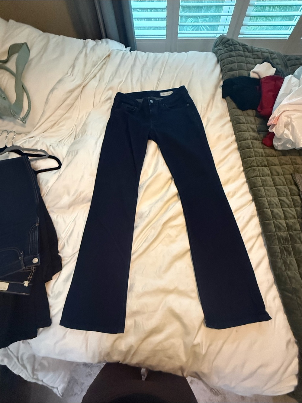 Zara Dark Blue Flared Mid Rise Jeans